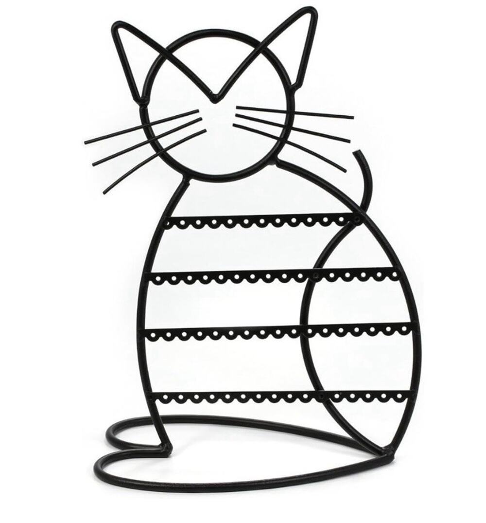 CAT-SHAPED EARRING HOLDER, JEWELRY RACK, DISPLAY ORGANIZER FOR PIERCINGS (black)